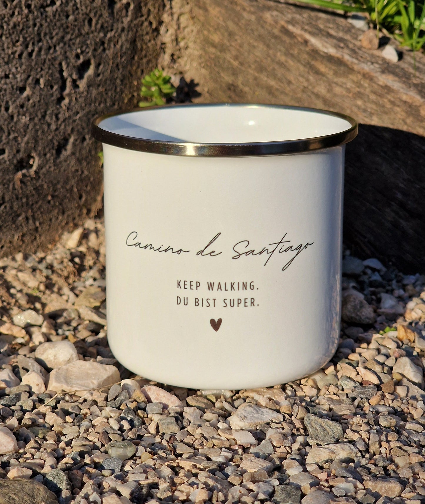 ''Keep Walking. Du bist Super.'' Emaille Tasse