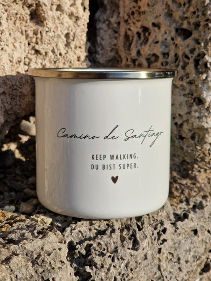 ''Keep Walking. Du bist Super.'' Emaille Tasse