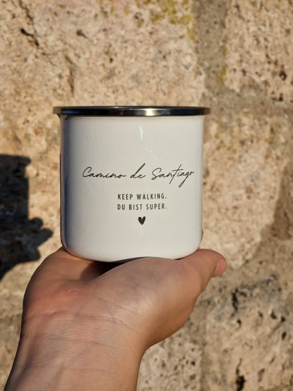 ''Keep Walking. Du bist Super.'' Emaille Tasse