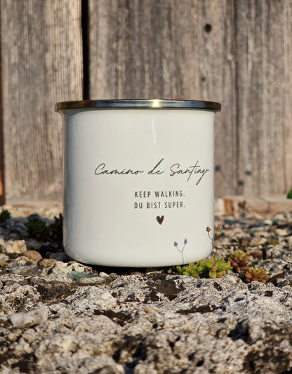 ''Keep Walking. Du bist Super.'' Emaille Tasse