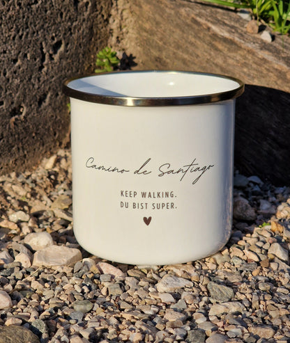 ''Keep Walking. Du bist Super.'' Emaille Tasse